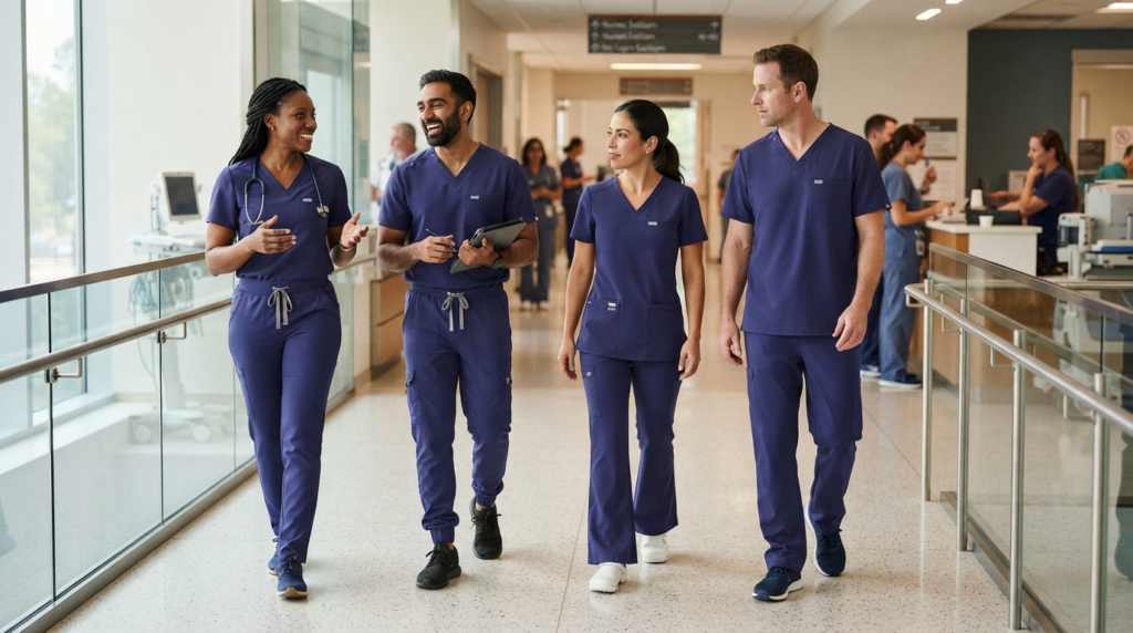 EPIC by IRG Scrubs: Complete Collection and Fit Guide Healthcare professionals wearing coordinated EPIC by IRG scrub tops and pants in different fits